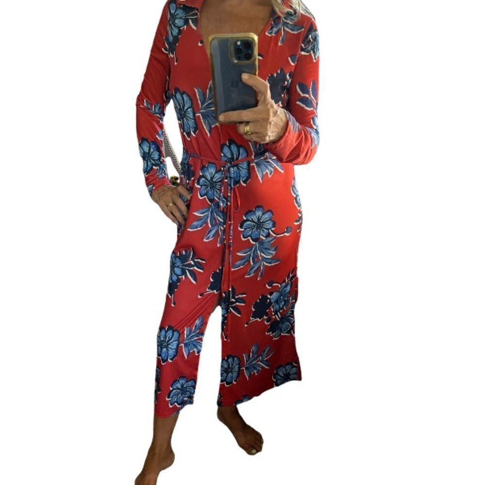 Zara Floral Buttons Down Long Sleeves Self Tie Midi Dress.Size S